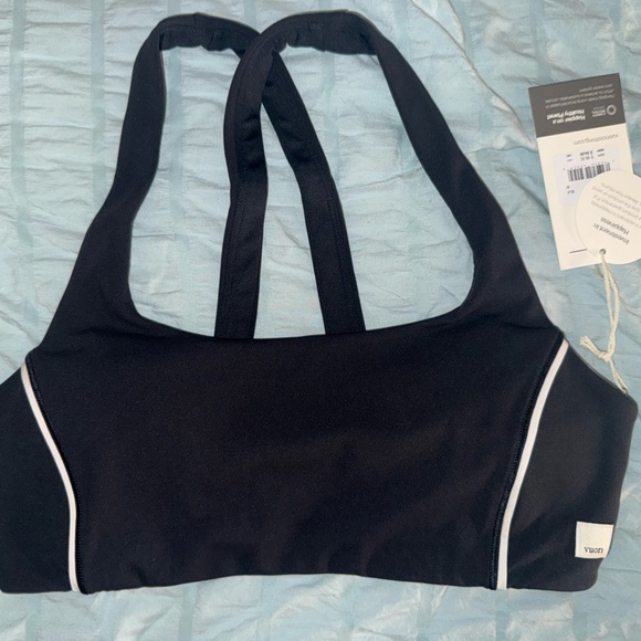 Black Athletic Scoop Sports Bra with White Piping - Picture 2 of 3